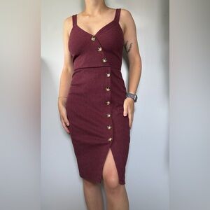 Burgundy Button-Down Dress